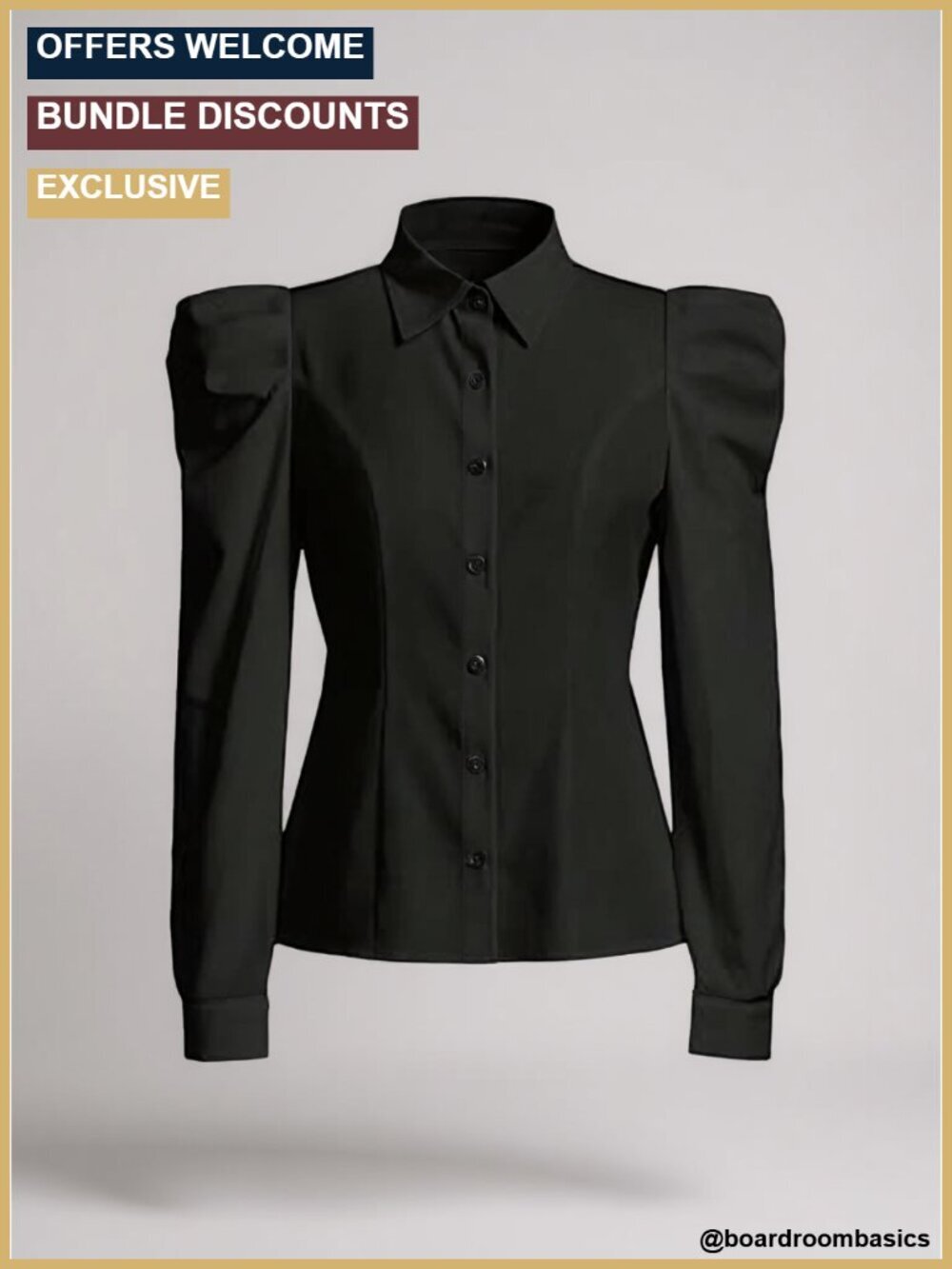 Puff Long Sleeve Collared Button Down Blouse Top Work Office